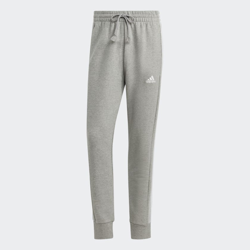 Essentials_French_Terry_Tapered_Cuff_3-Stripes_Pants_Szary_IC9407_01_laydown